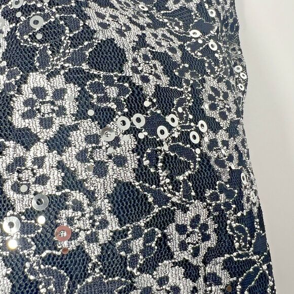 Alex Evenings top blouse S black silver lace sequins with bow - Picture 8 of 8